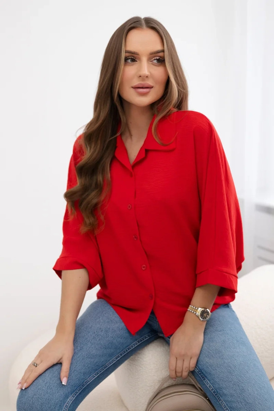 Kesi Oversize halenka Dani se zapínáním na knoflíky Barva: Červená, Velikost: UNI