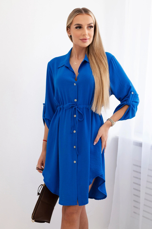Kesi Šaty IT-16 se zapínáním na knoflíky a zavazováním v pase Barva: Modrá - tmavě, Velikost: UNI