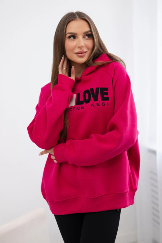Kesi Zateplená bavlněná mikina s kapucí Love Barva: Růžová - tmavě, Velikost: UNI