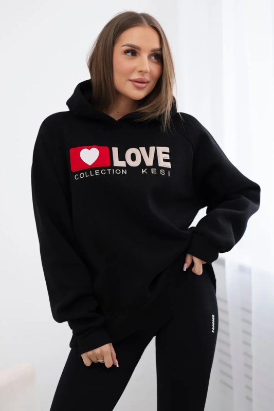 Kesi Zateplená bavlněná mikina s kapucí Love Barva: Černá, Velikost: UNI