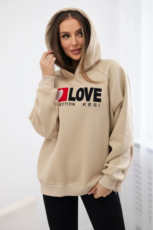 Kesi Zateplená bavlněná mikina s kapucí Love Barva: Béžová, Velikost: UNI