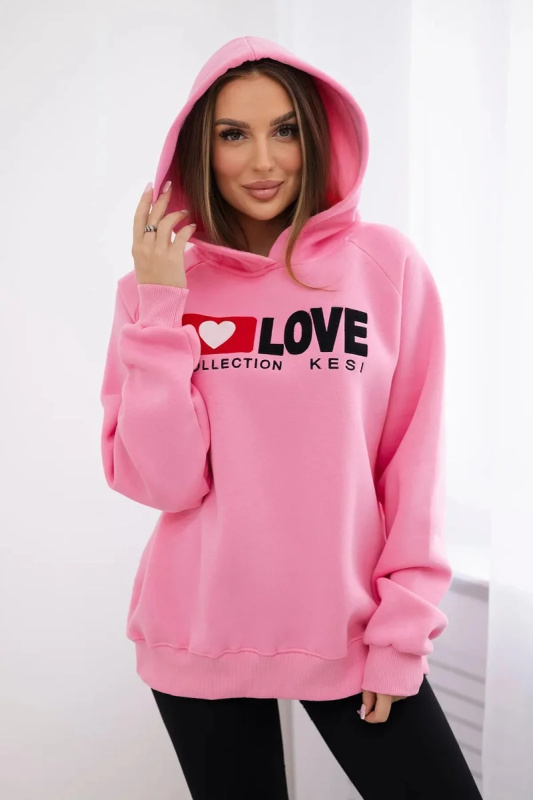 Kesi Zateplená bavlněná mikina s kapucí Love Barva: Růžová, Velikost: UNI
