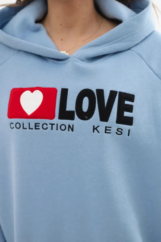 Kesi Zateplená bavlněná mikina s kapucí Love Barva: Modrá, Velikost: UNI