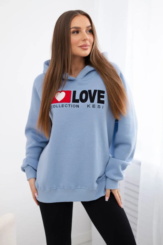 Kesi Zateplená bavlněná mikina s kapucí Love Barva: Modrá, Velikost: UNI