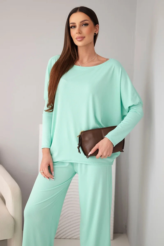 Kesi Dámský viskózový komplet s volnou blůzou a kalhotami Barva: Tyrkysová, Velikost: UNI