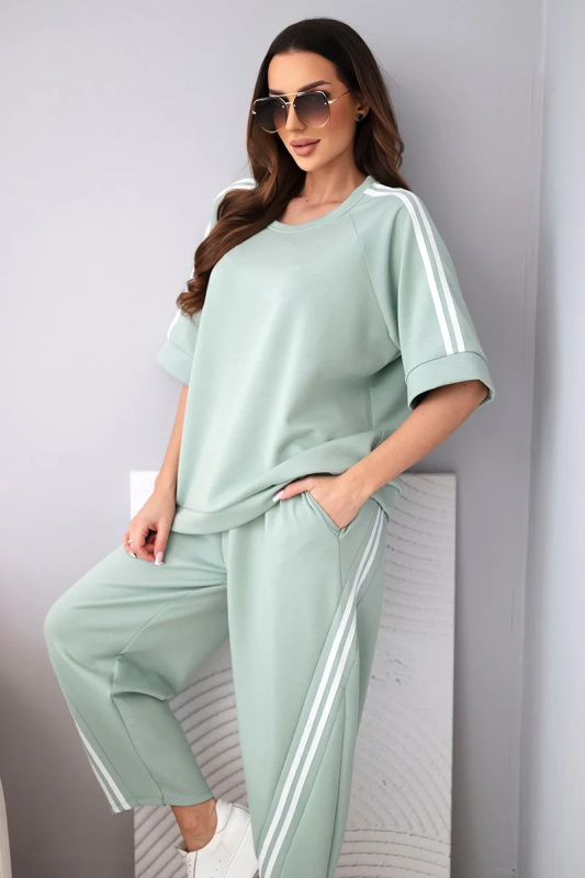 Kesi Dámský komplet máslový z viskózy mikina a kalhoty s lampasy bílý Barva: Zelená, Velikost: UNI