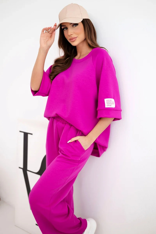 Kesi Dámský máslový komplet z viskózy mikina a široké kalhoty černý Barva: Fialová, Velikost: UNI