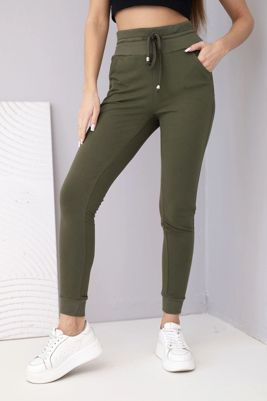 Kesi dámské tepláky s vysokým pasem khaki