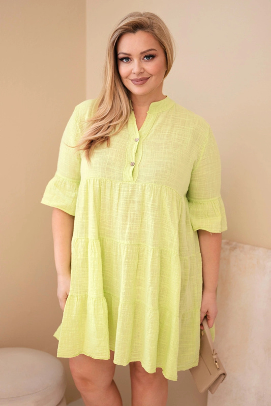 Kesi Włoski dámské bavlněné šaty s volány světle zelené