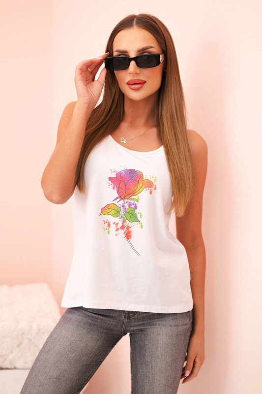 Kesi Dámská bavlněná halenka na ramínka s květinovým potiskem ecru Barva: Bílá, Velikost: UNI