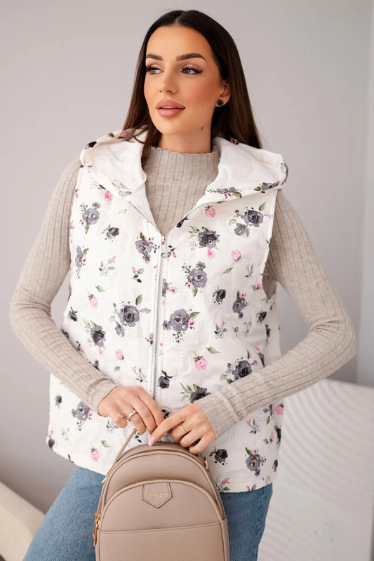 Kesi dámská prošívaná květinová vesta s kapucí