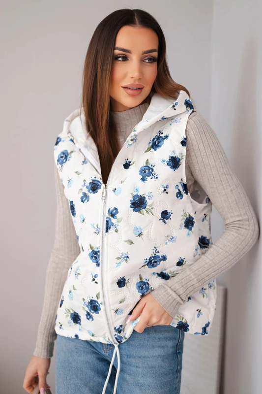 Dámská květovaná prošívaná vesta s kapucí