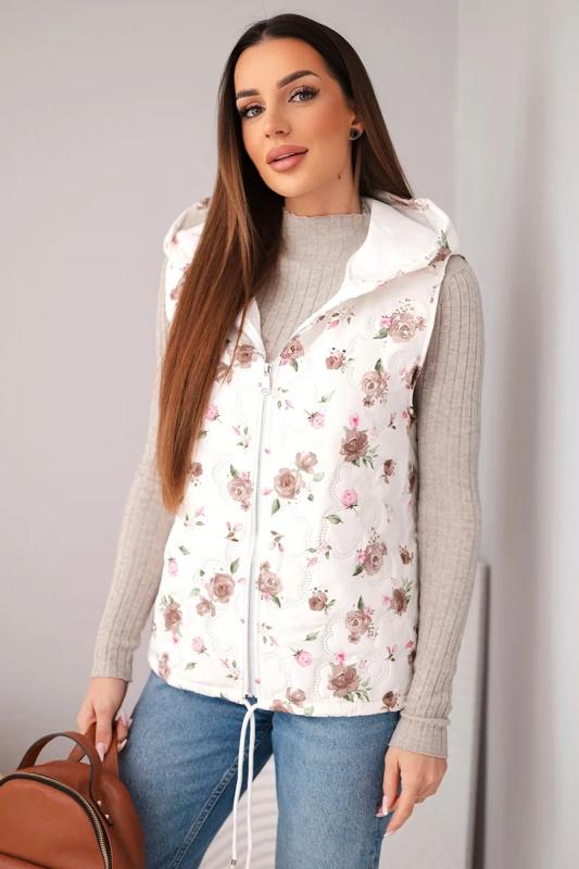 Dámská květinová prošívaná vesta s kapucí