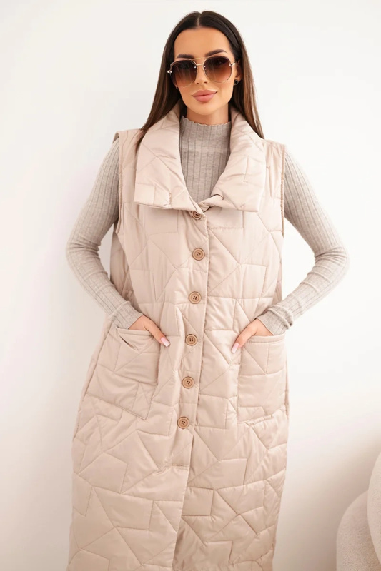 Dámská dlouhá prošívaná vesta s kapsami