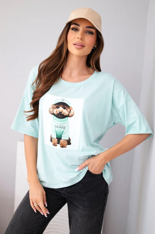 Kesi Dámská bavlněná oversize halenka s krátkým rukávem a potiskem žlutá Barva: Tyrkysová, Velikost: UNI