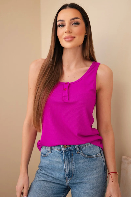 Žebrovaný dámský top s knoflíkem - fialový
