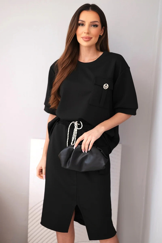 Kesi Dámský máslový komplet s halenkou a midi sukní světle růžový Barva: Černá, Velikost: UNI