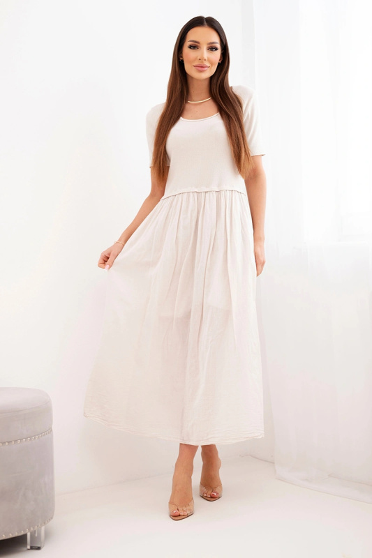 Kesi Włoski dámské midi šaty s krátkými rukávy, béžové