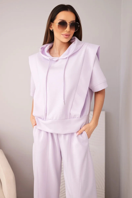 Kesi Dámská souprava máslová mikina s kapucí a volné kalhoty se šňůrkou cukrově růžová Barva: Fialová, Velikost: UNI