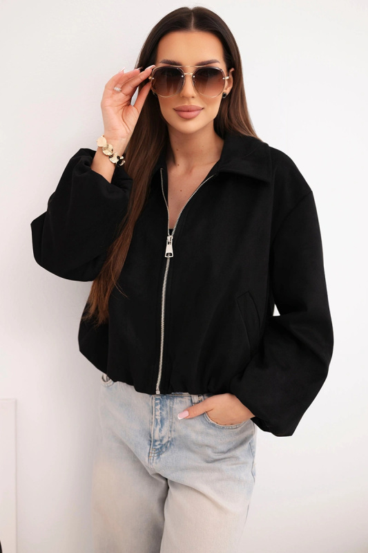 Kesi Dámská bunda se zipem a nabíraným rukávem černá Barva: Černá, Velikost: UNI