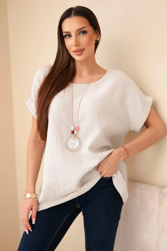 Kesi Mušelínová halenka s náhrdelníkem béžový Barva: Tělová, Velikost: UNI