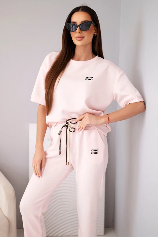 Kesi Dámský viskózový komplet s krátkým rukávem a kalhotami s ohrnutým spodním lemem žlutý Barva: Růžová - světle, Velikost: UNI