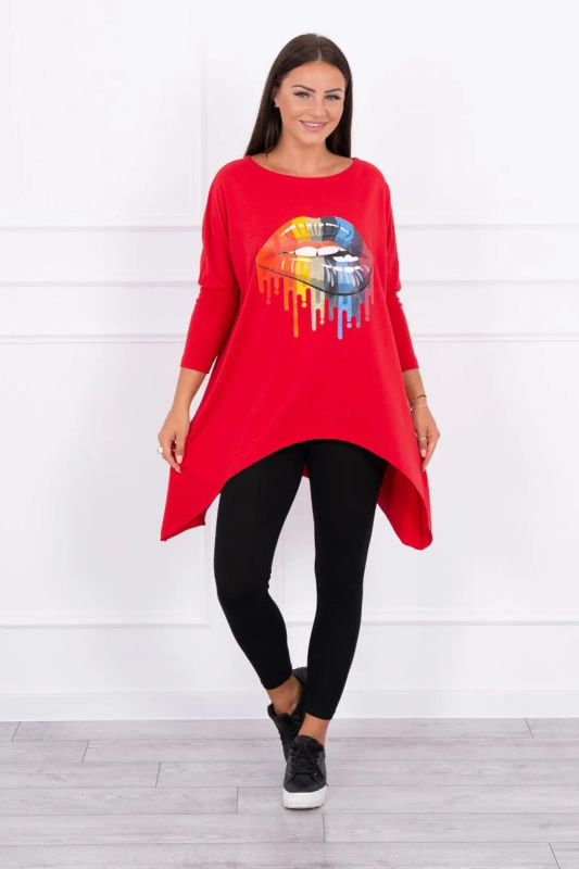 Kesi Oversize halenka s potiskem duhových rtů Barva: Červená, Velikost: UNI