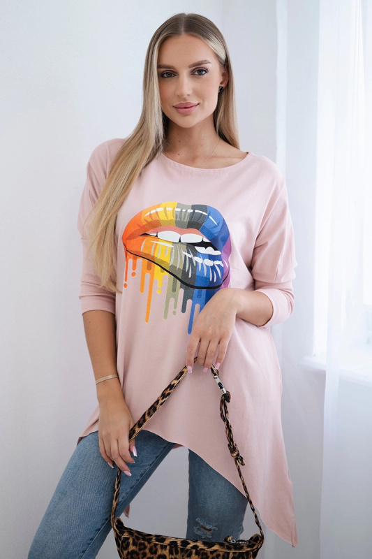 Kesi Oversize halenka s potiskem duhových rtů Barva: Růžová - světle, Velikost: UNI