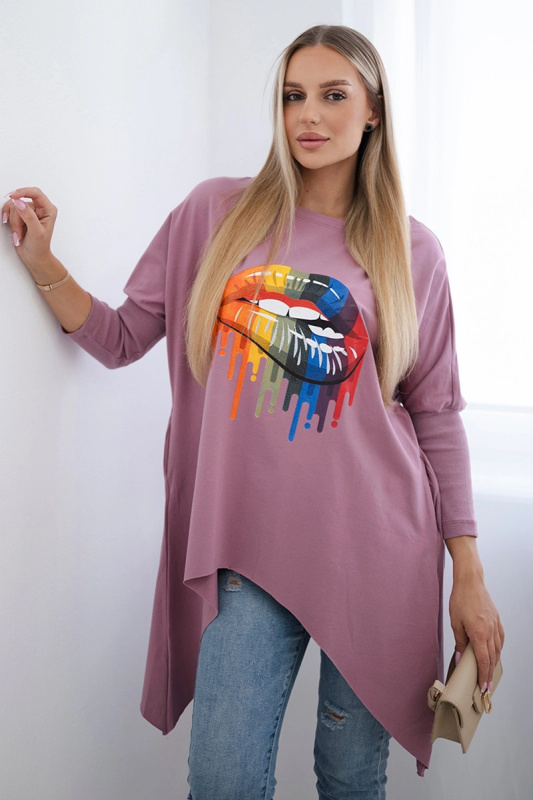 Kesi Oversize halenka s potiskem duhových rtů Barva: Růžová - tmavě, Velikost: UNI