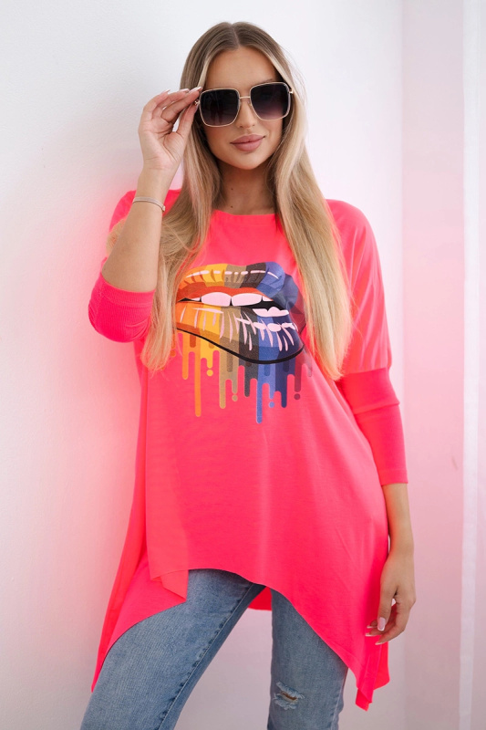 Kesi Oversize halenka s potiskem duhových rtů Barva: Růžová, Velikost: UNI