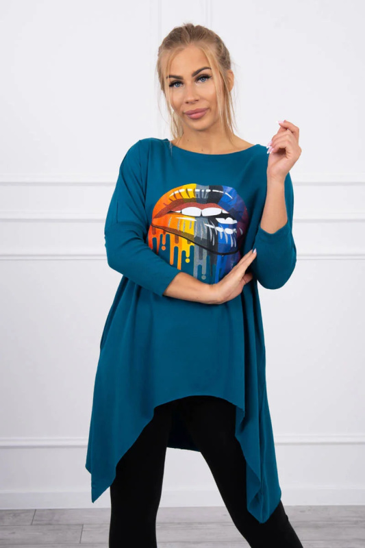 Oversize halenka s potiskem duhových rtů marine UNI
