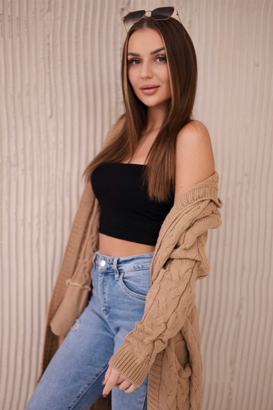 Kesi Svetr s kapucí a kapsami camel dlouhý Barva: Béžová, Velikost: UNI