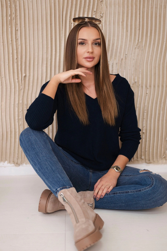 Kesi Svetr Sasha s výstřihem do V Barva: Modrá - tmavě, Velikost: UNI