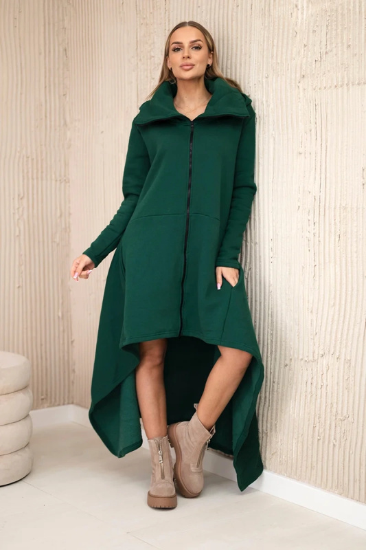 Zateplené šaty s delšími boky tmavě zelené UNI