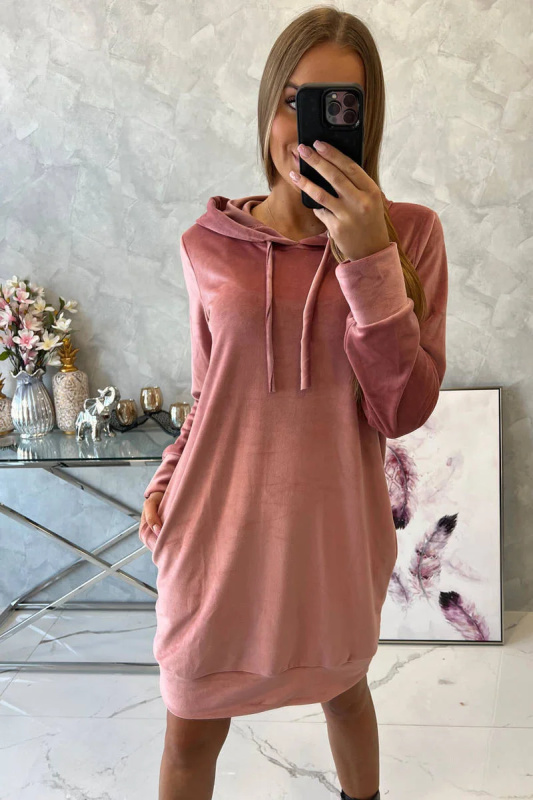 Kesi Velurové šaty Sophie s kapucí Barva: Růžová, Velikost: UNI