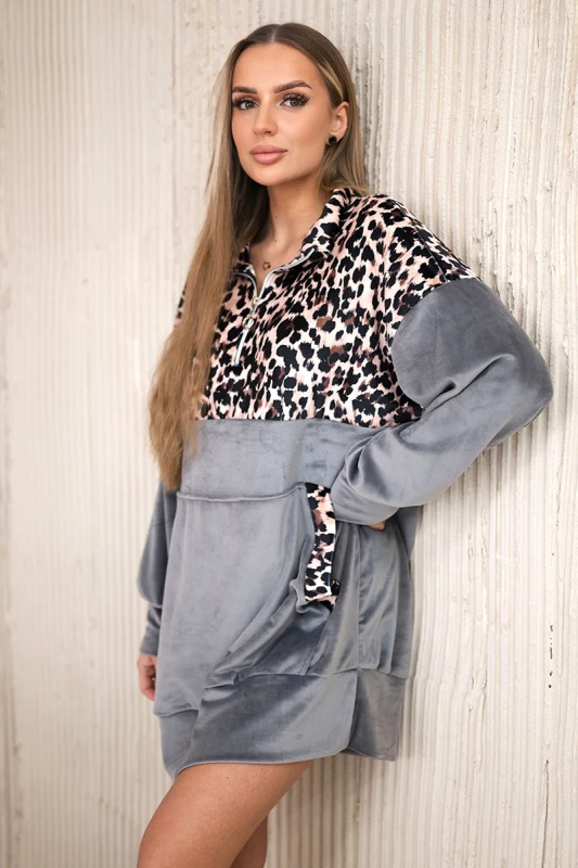 Kesi Velurové šaty Alag s tygřím motivem Barva: Šedá, Velikost: UNI