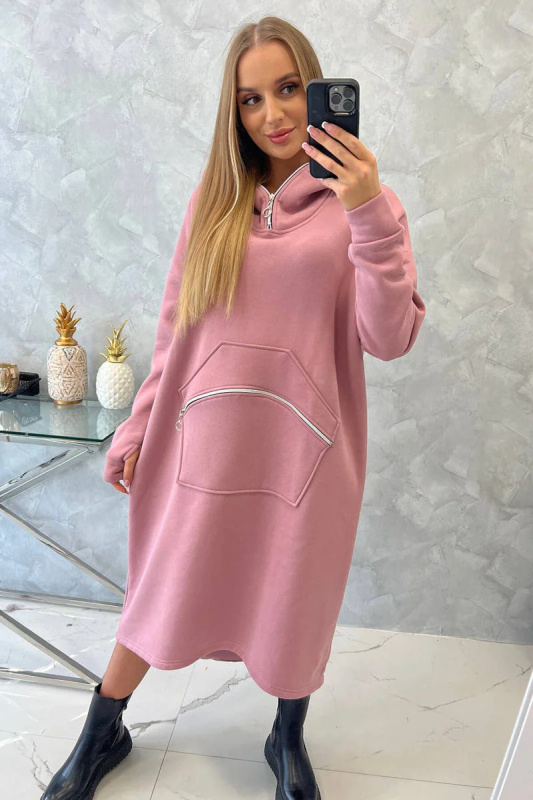 Kesi Zateplené šaty 9386 s kapucí Barva: Růžová, Velikost: UNI