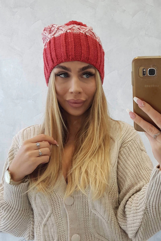 Milano fleecová čepice K203 ecru melange+red UNI