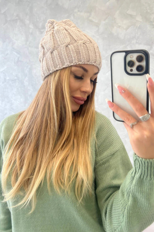 Fleecová čepice Iwona K221 beige UNI