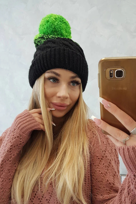 Fleecová čepice Ilona K218 černá+zelená UNI