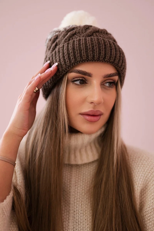 Fleecová čepice Ilona K218 cappuccino+ecru UNI