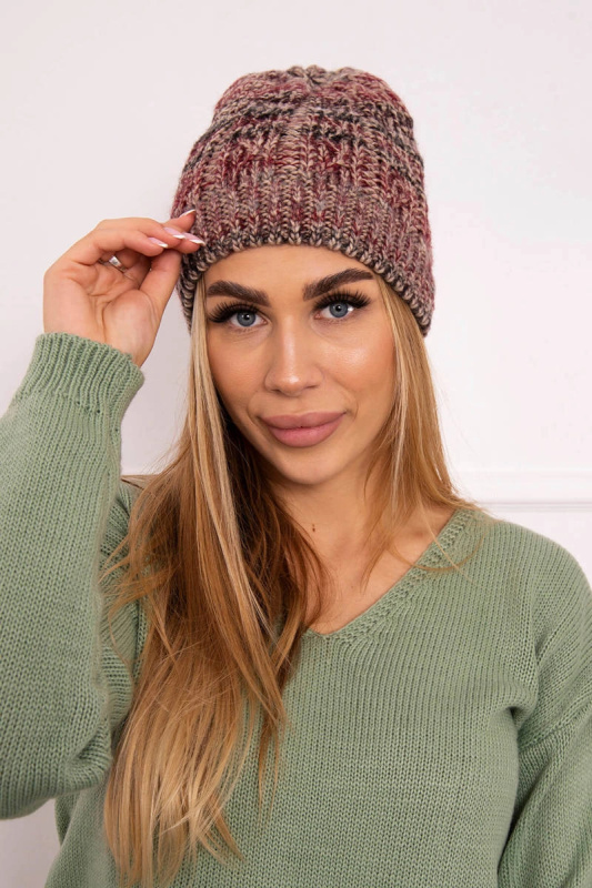 Fleecová čepice Melisa K241 vínová+béžová UNI