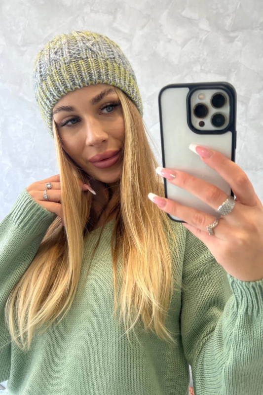 Fleecová čepice Melisa K241 šedá+olivová UNI