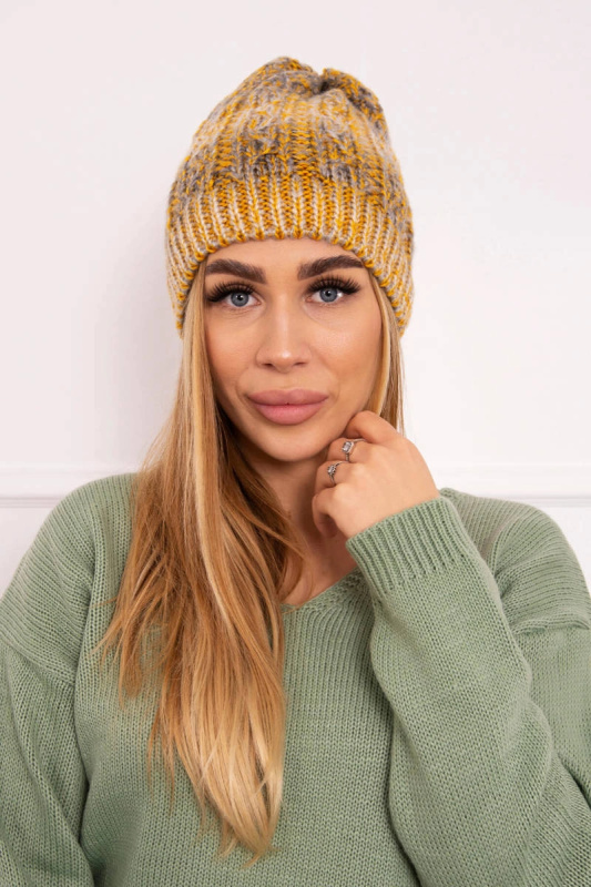 Fleecová čepice Melisa K241 hořčicová+šedá UNI