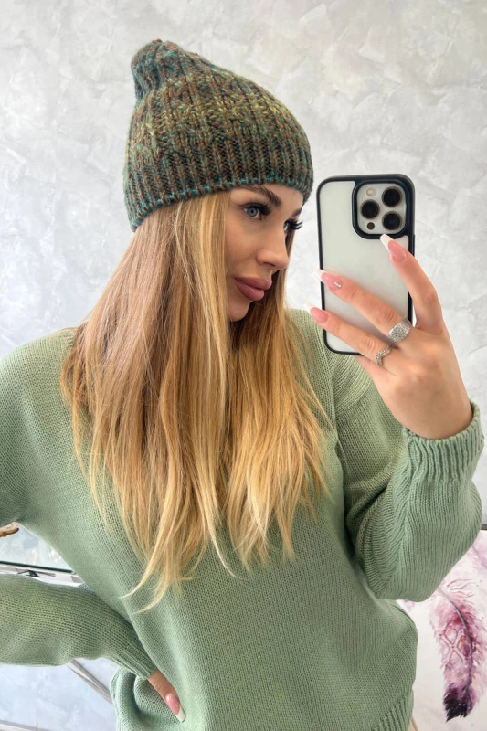 Fleecová čepice Melisa K241 hnědá+zelená UNI