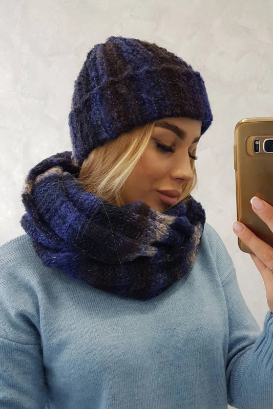 Dámský mohérový komplet K208 chrpa+černá UNI