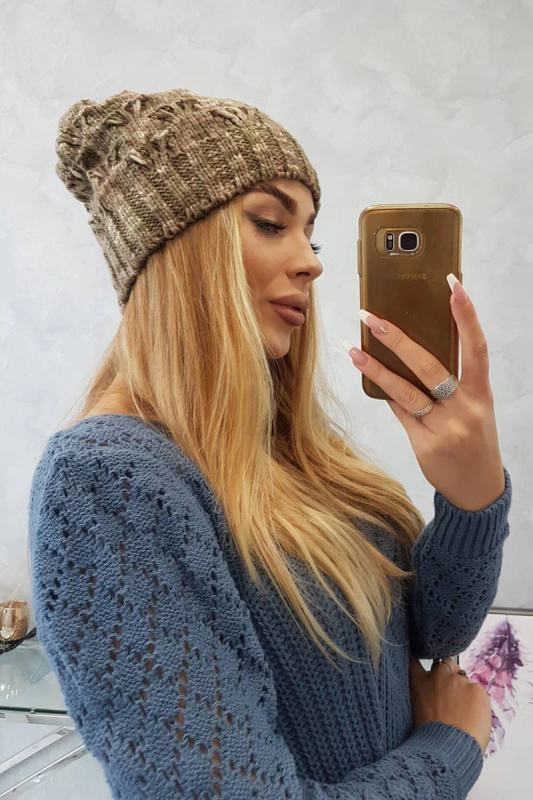 Fleecová čepice Roksana K209 cappucino+light khaki UNI
