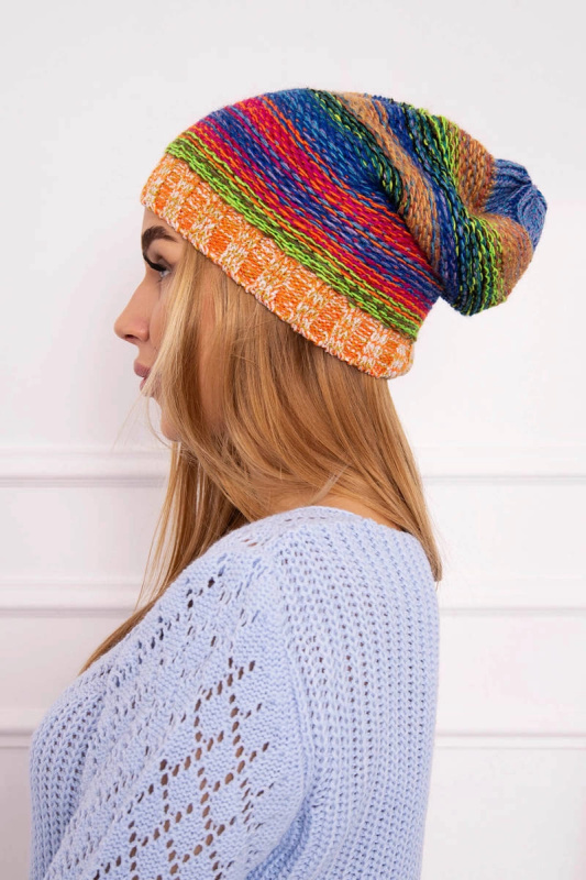 Krystyna fleecová čepice K207 chrpa+oranžová UNI