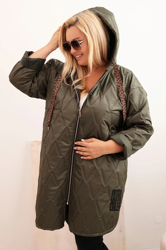 Kesi Dámská bunda Plus Size prošívaná s kapucí a nápisem HOPE Barva: Zelená, Velikost: UNI