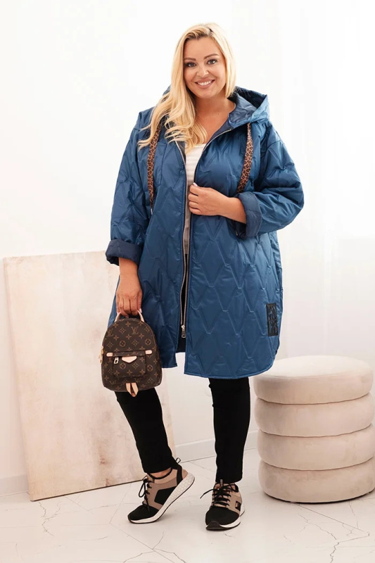 Kesi Dámská bunda Plus Size prošívaná s kapucí a nápisem HOPE Barva: Modrá, Velikost: UNI